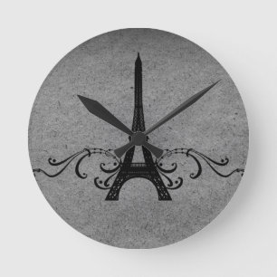 Grey Vintage French Flourish Round Clock