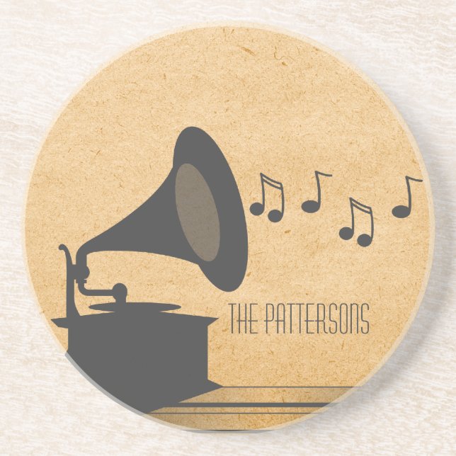 Grey Vintage Gramophone Coaster (Front)