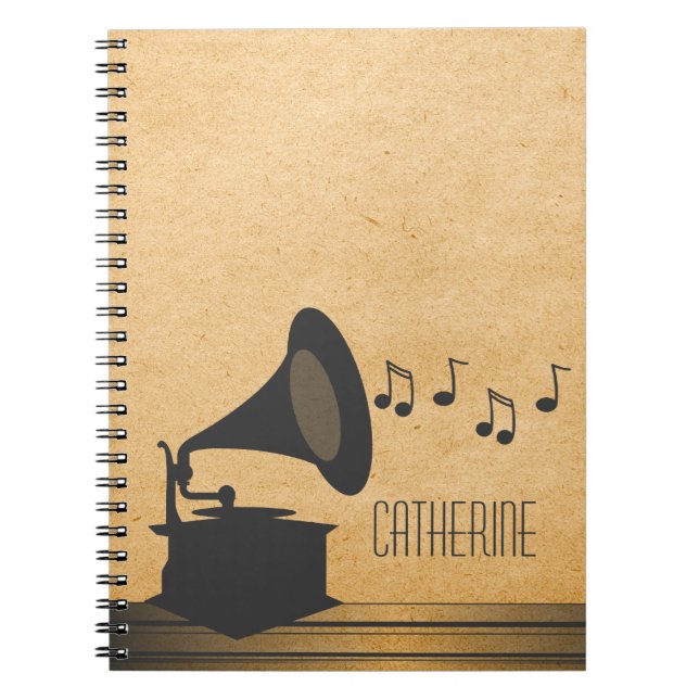 Grey Vintage Gramophone Notebook (Front)