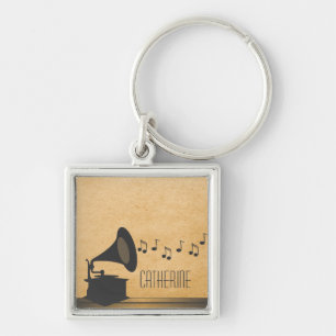 Grey Vintage Gramophone Premium Keychain