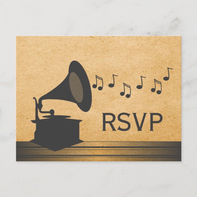 Grey Vintage Gramophone RSVP Postcard (Front)