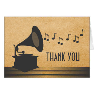 Grey Vintage Gramophone Thank You Card