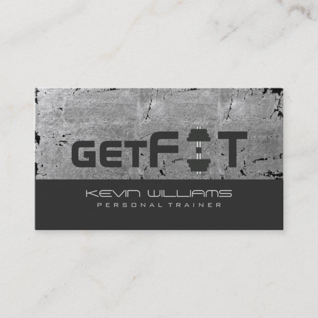 Grey Vintage Grunge Texture Fitness Trainer Business Card (Front)