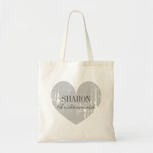 Grey vintage heart bridesmaid wedding tote bags