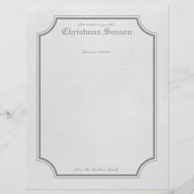 Grey Vintage Holiday / Christmas Letter Stationary (Front)