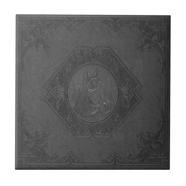 Grey Vintage leather framed horse-head Ceramic Tile (Front)