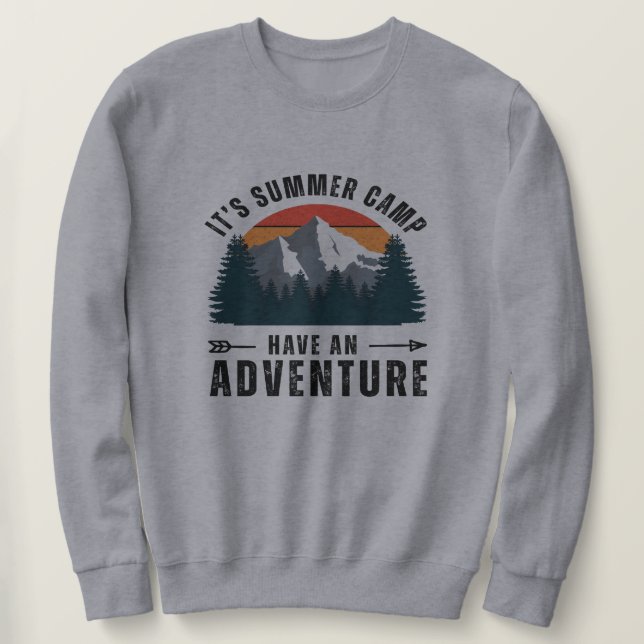 Grey Vintage Retro Mountain Hiking Camping Sweatshirt (Design Front)