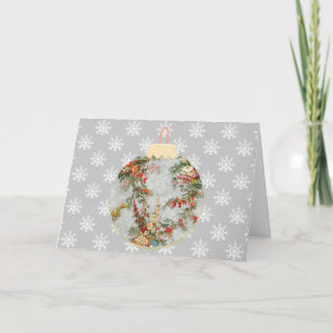 Grey Vintage Snowflake Floral Ornament Christmas Card