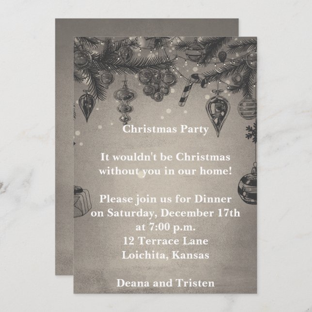 Grey Vintage Style Christmas Party Invitation (Front/Back)