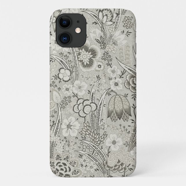 Grey Vintage Style Floral Art Phone Case (Back)