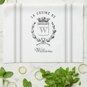 Grey Vintage Style French Sack with Custom Name Tea Towel