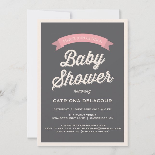 Grey Vintage Typography Baby Shower Invitation (Front)