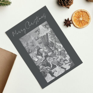 Grey Vintage Victorian Swedish Merry Christmas Holiday Card