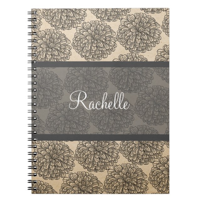 Grey Vintage Zinnia Notebook (Front)