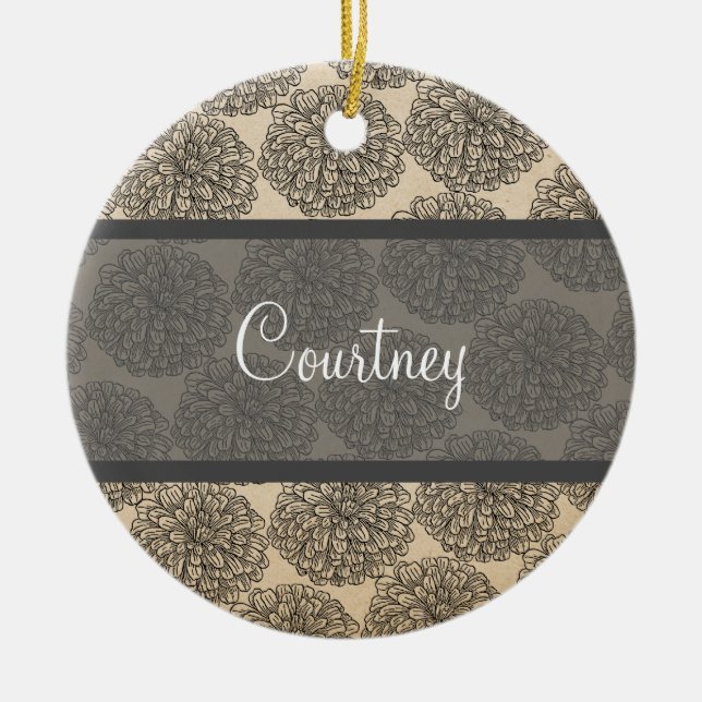 Grey Vintage Zinnia Ornament (Front)
