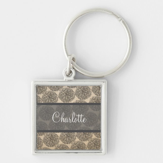 Grey Vintage Zinnia Premium Keychain (Front)