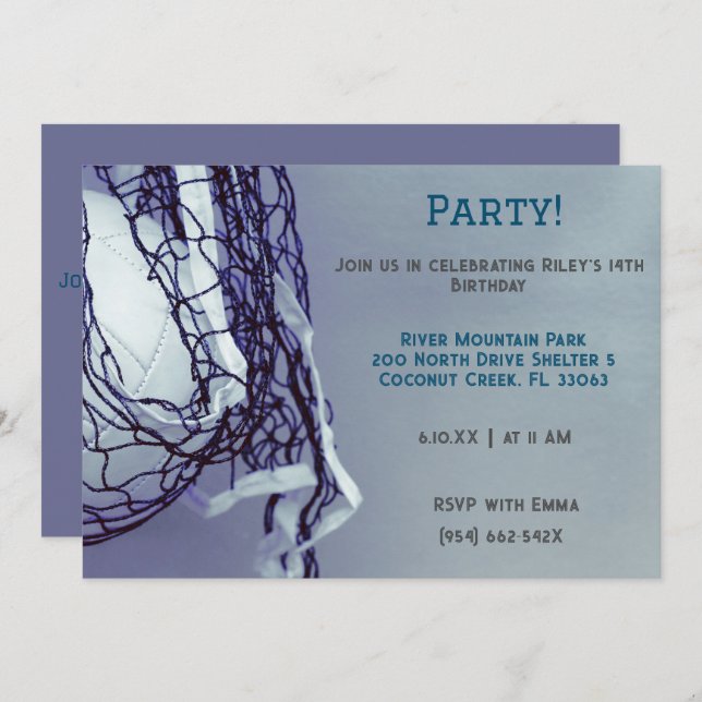 Grey Volleyball Birthday  Invitation (Front/Back)