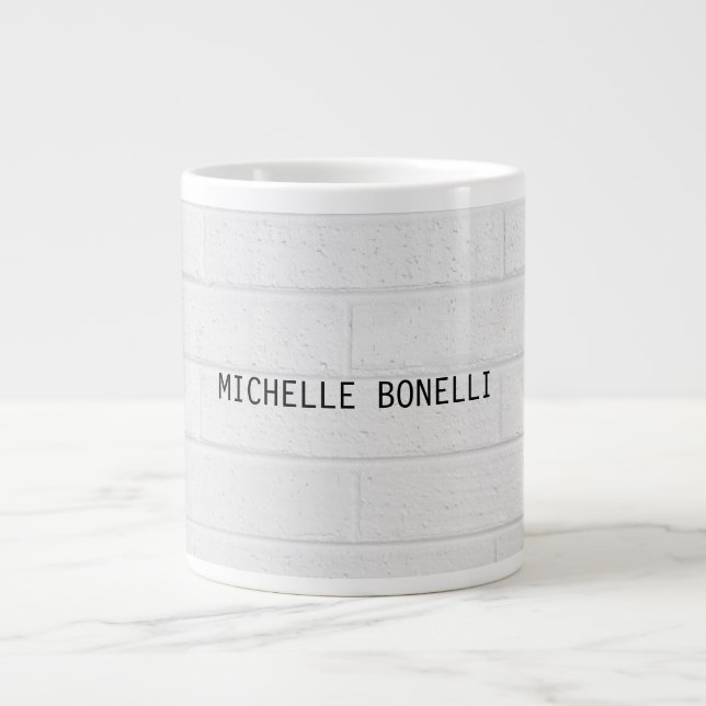 Grey  Wall Bricks Design Plain Legible Modern Large Coffee Mug (Front)
