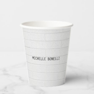 Grey  Wall Bricks Design Plain Legible Modern Paper Cups