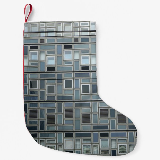 Grey wall paint building small christmas stocking (Front)