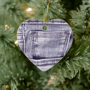 Grey Wash Jeans Pocket, Fabric, Seams Ceramic Tree Decoration
