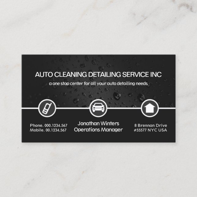 Grey Water Drop Special Icon Border Car Wash Business Card (Front)