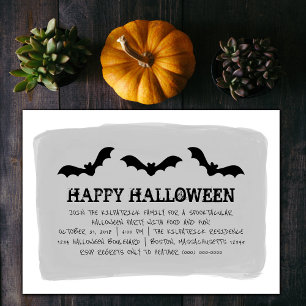 Grey Watercolor Bats Halloween Party Invite