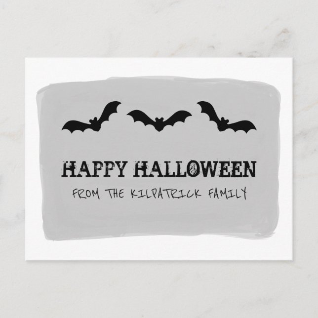 Grey Watercolor Bats Halloween Postcard (Front)