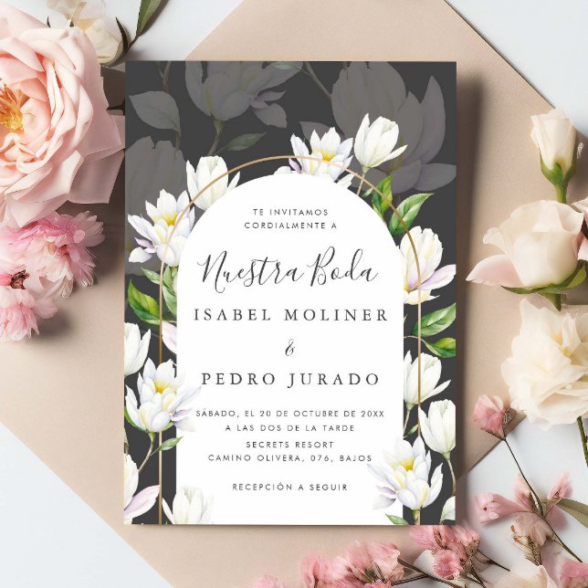 Grey Watercolor Botanical Nuestra Boda Wedding Invitation (Creator Uploaded)