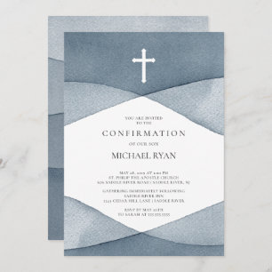 Grey Watercolor Boys Confirmation Invitation
