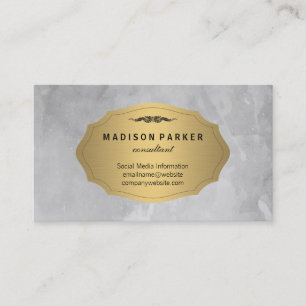 Grey Watercolor Brushed Elegant Faux Gold Label Business Card