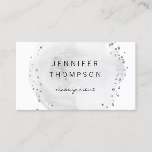 Grey Watercolor Circle Silver Dots Business Card
