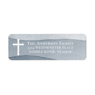 Grey Watercolor & Cross Religious Return Address Label