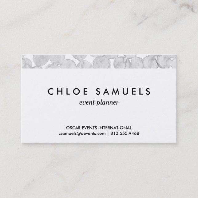Grey watercolor dots grey circle painted pattern business card (Front)