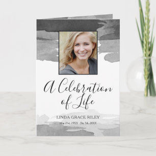Grey Watercolor Life Celebration Funeral Program