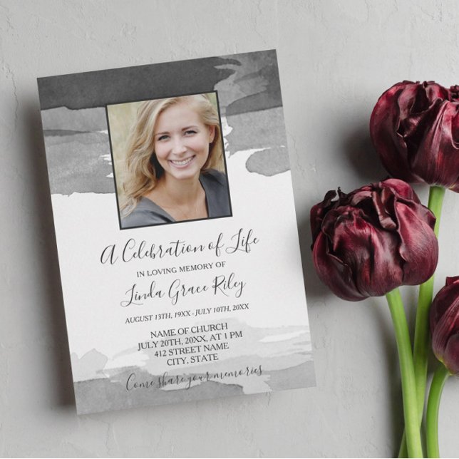 Grey Watercolor - Photo - Celebration of Life Invitation (Creator Uploaded)