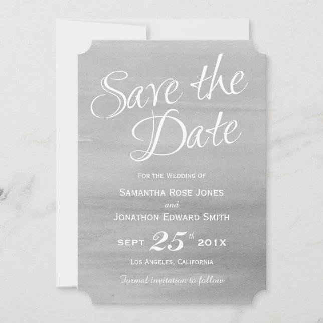 Grey Watercolor Save the Date Card (Front)