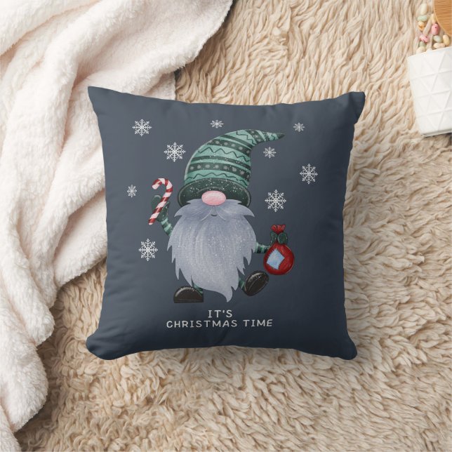 Grey Watercolor Scandinavian Christmas Gnome  Cushion (Blanket)