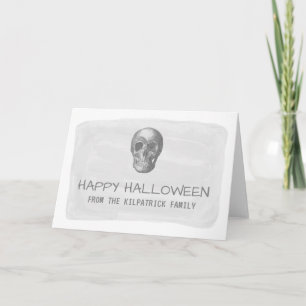 Grey Watercolor Skull Halloween Greeting Card