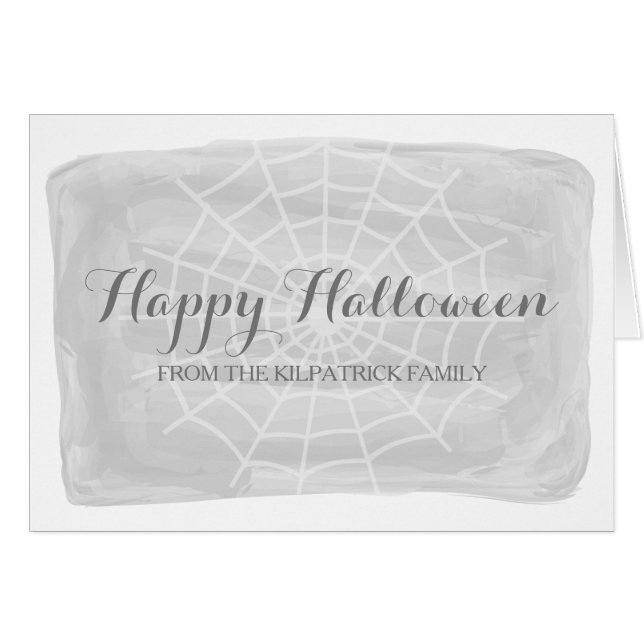 Grey Watercolor Spider Web Halloween Card (Front Horizontal)
