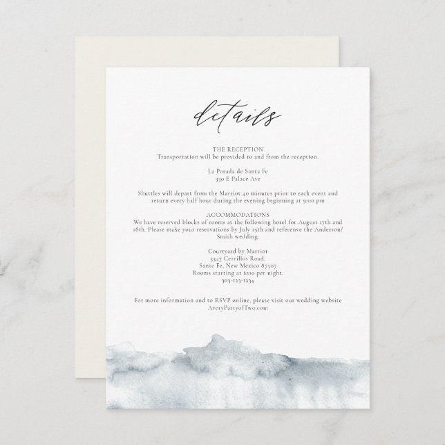 Grey Watercolor Splash Philadelphia Details Card (Front/Back)