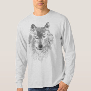 Grey Watercolor Wolf Long Sleeve T-Shirt
