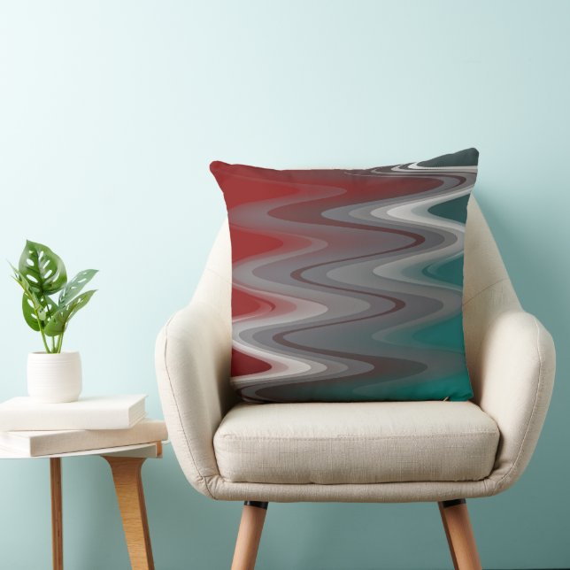 Grey waves on burgundy teal cushion (Chair)