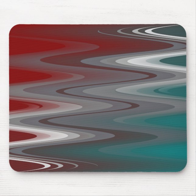 Grey waves on burgundy teal mouse pad (Front)