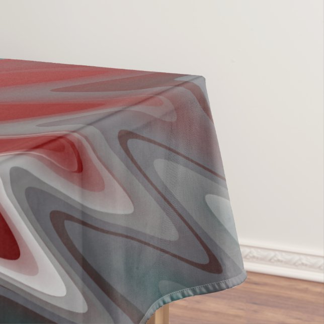 Grey waves on burgundy teal tablecloth (In Situ)