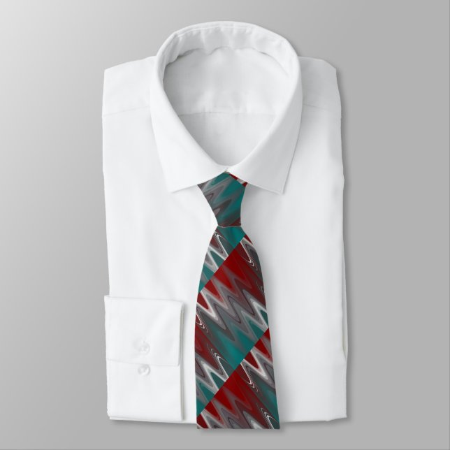 Grey waves on burgundy teal tie (Tied)