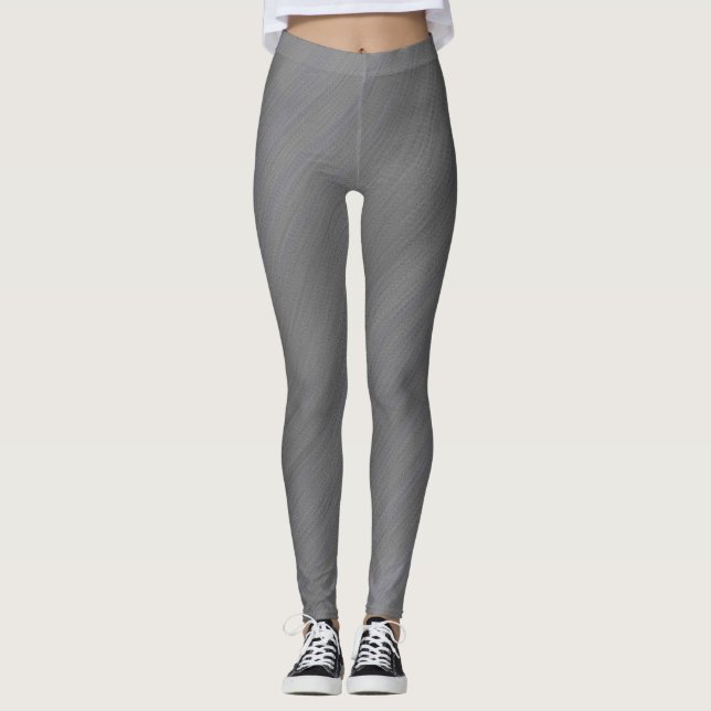 Grey Wavy Striped Leggings  (Front)