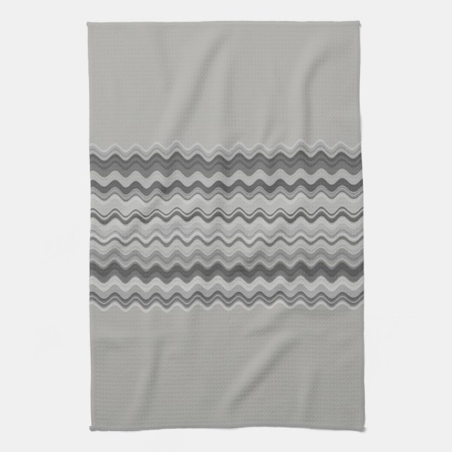 Grey Wavy Zigzag Pattern Tea Towel (Vertical)