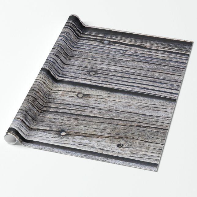 Grey Weather-board Barn Siding effect Wrapping Paper (Unrolled)