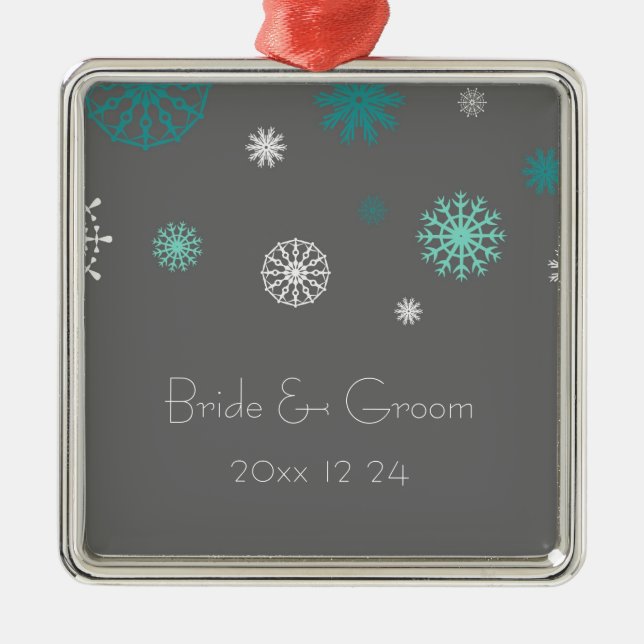 Grey Wedding Custom Name Christmas Ornament (Front)